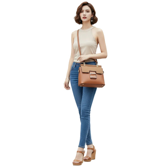 Buckle Frosted Medium Tote Shoulder Bag