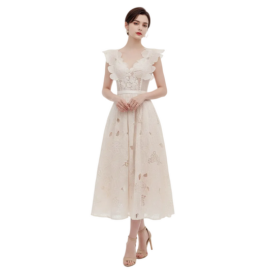 First Love Embroidered Apricot Midi Dress