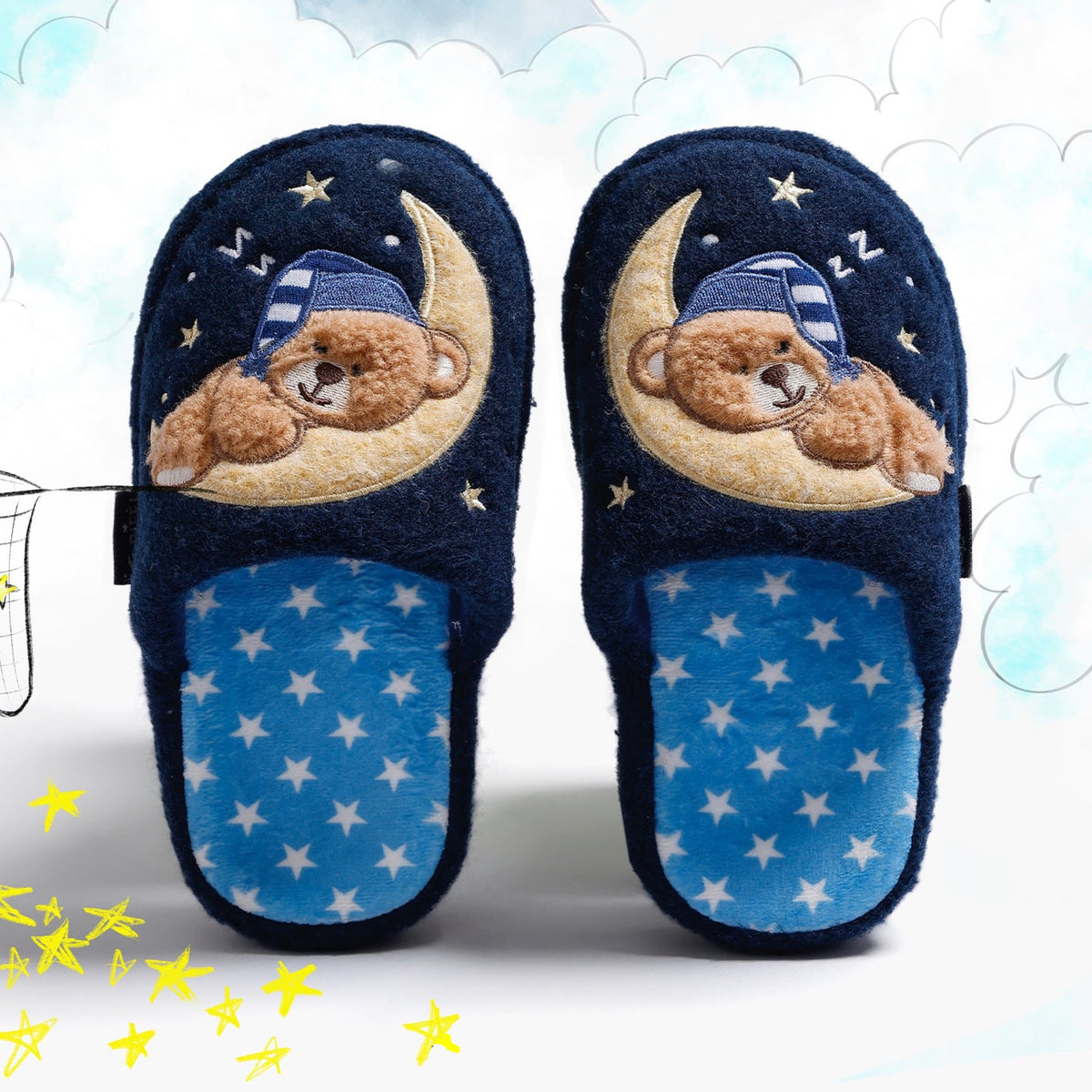 Children's Starry Night Sleepy Bear Slippers