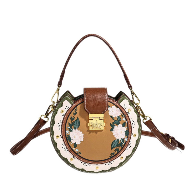 Vintage Floral Round Olive Crossbody