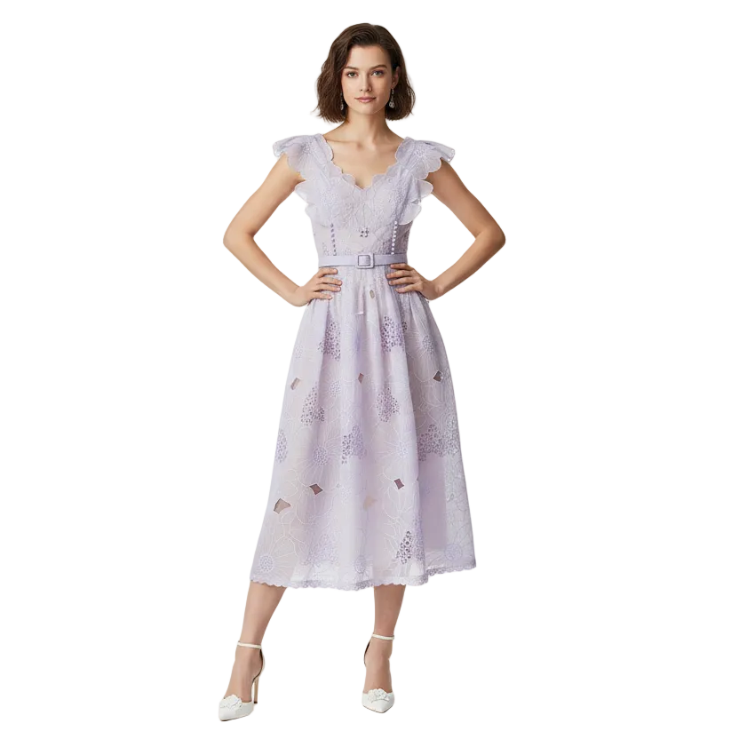 First Love Embroidered Purple Midi Dress