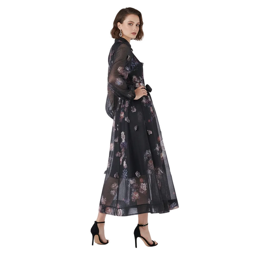 Fleura Embroidered Long Lantern Dress