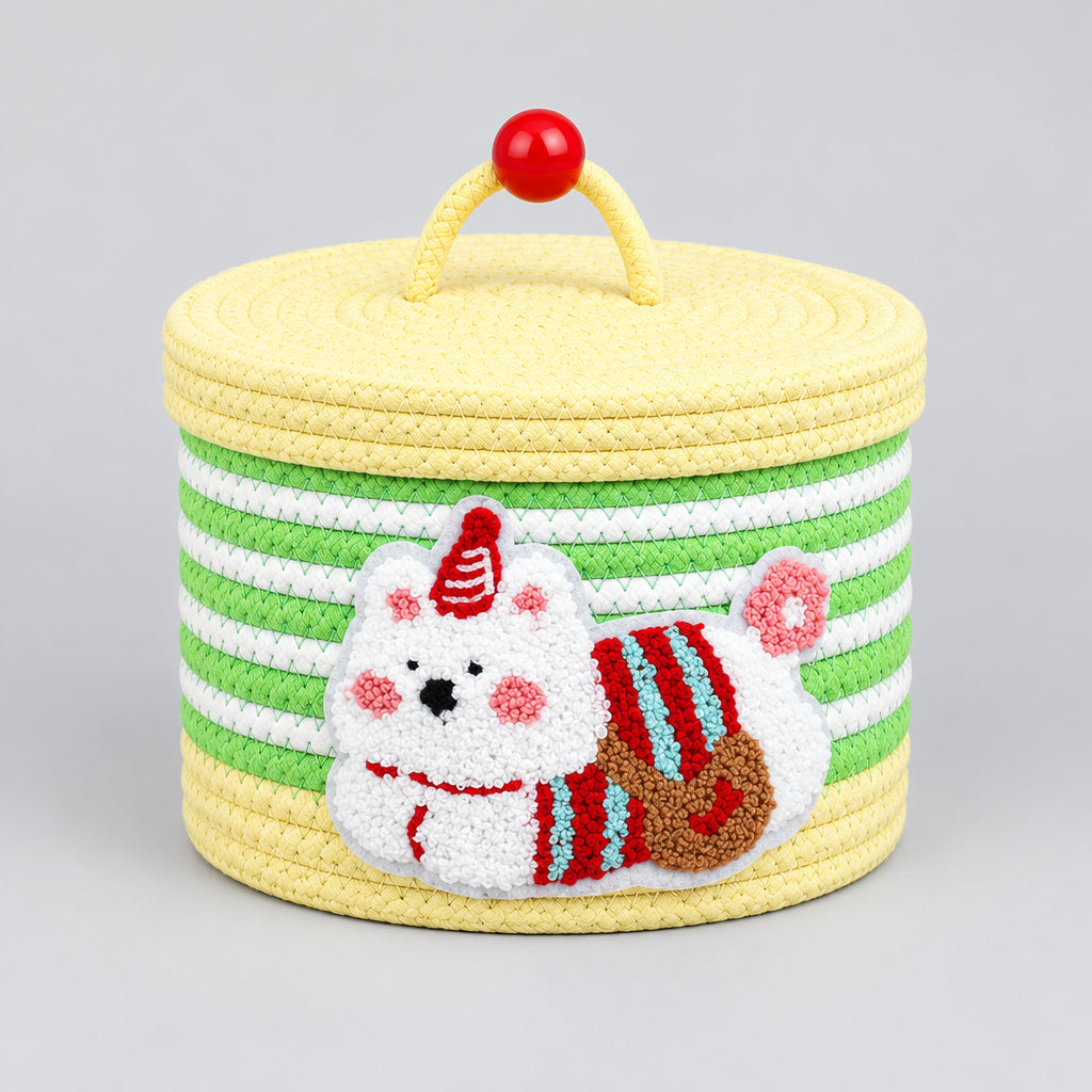 Puppy Woven Storage Basket with Lid