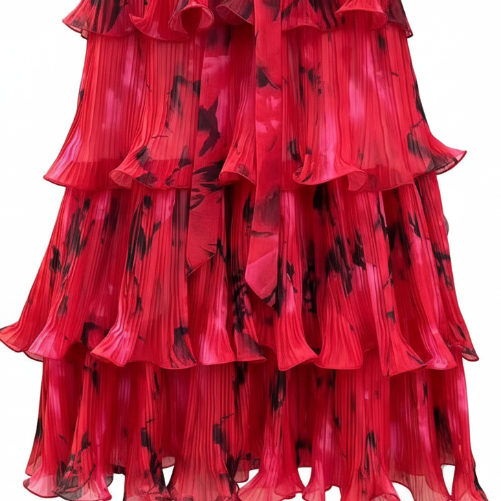 Roseate Puff Sleeve Volume Midi Dress