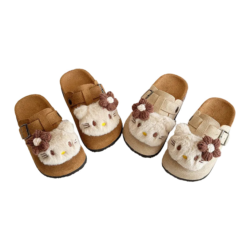 Happy Hops Girl's Kitty Inspired Suede Mule - Beige