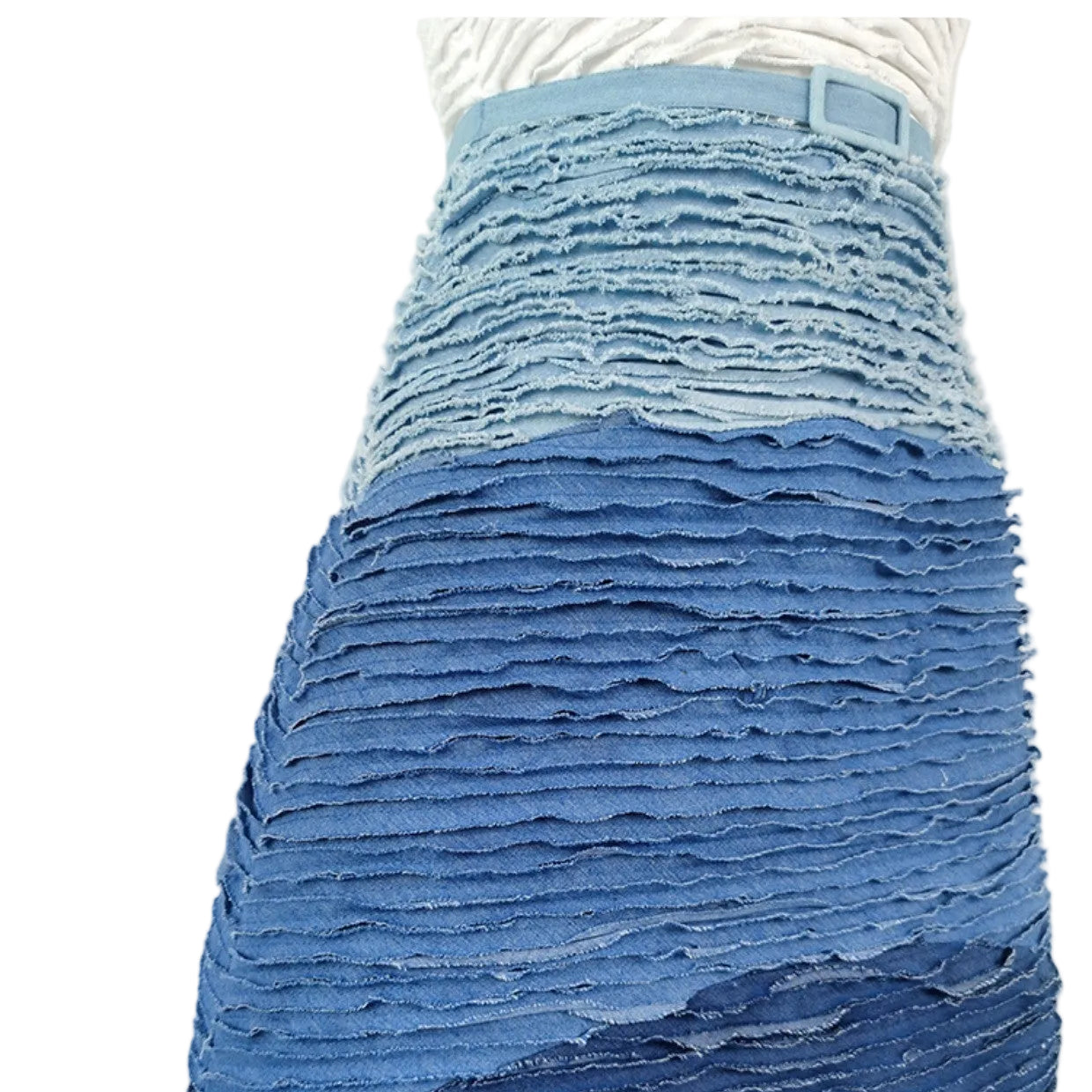 Ombré Denim Bandeau Midi Dress.