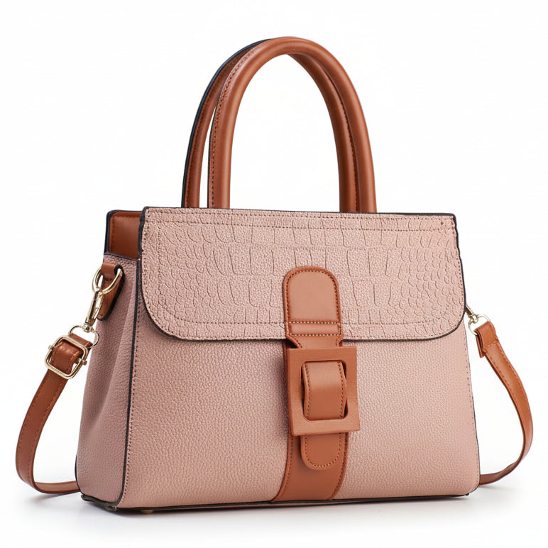 Patterned Linear Buckle Satchel Shoulder / Crossbody Bag