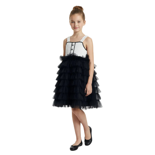 Girls Woolen Splicing Mesh Suspender Tutu Dress