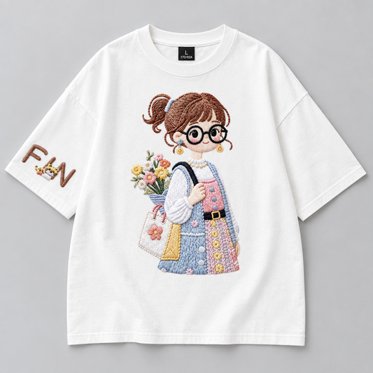Women's Korean Style Embroidered Fun Oversized T-Shirt