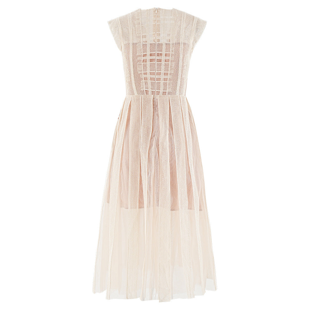 Fleur de Lace Beaded Sleeveless Midi Dress.