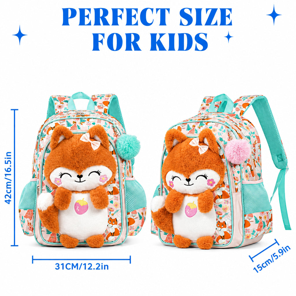 Girl's 3D Fox Plush School Backpack