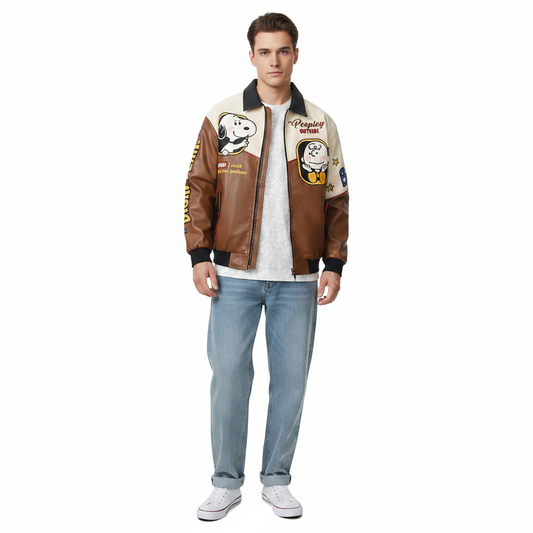 Snoopy "Disappear" PU Leather Varsity Jacket