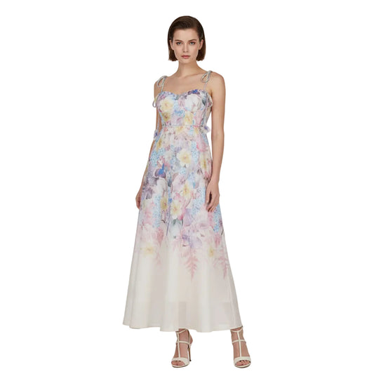 Fleura Embroidered Sweetheart Midi Dress.