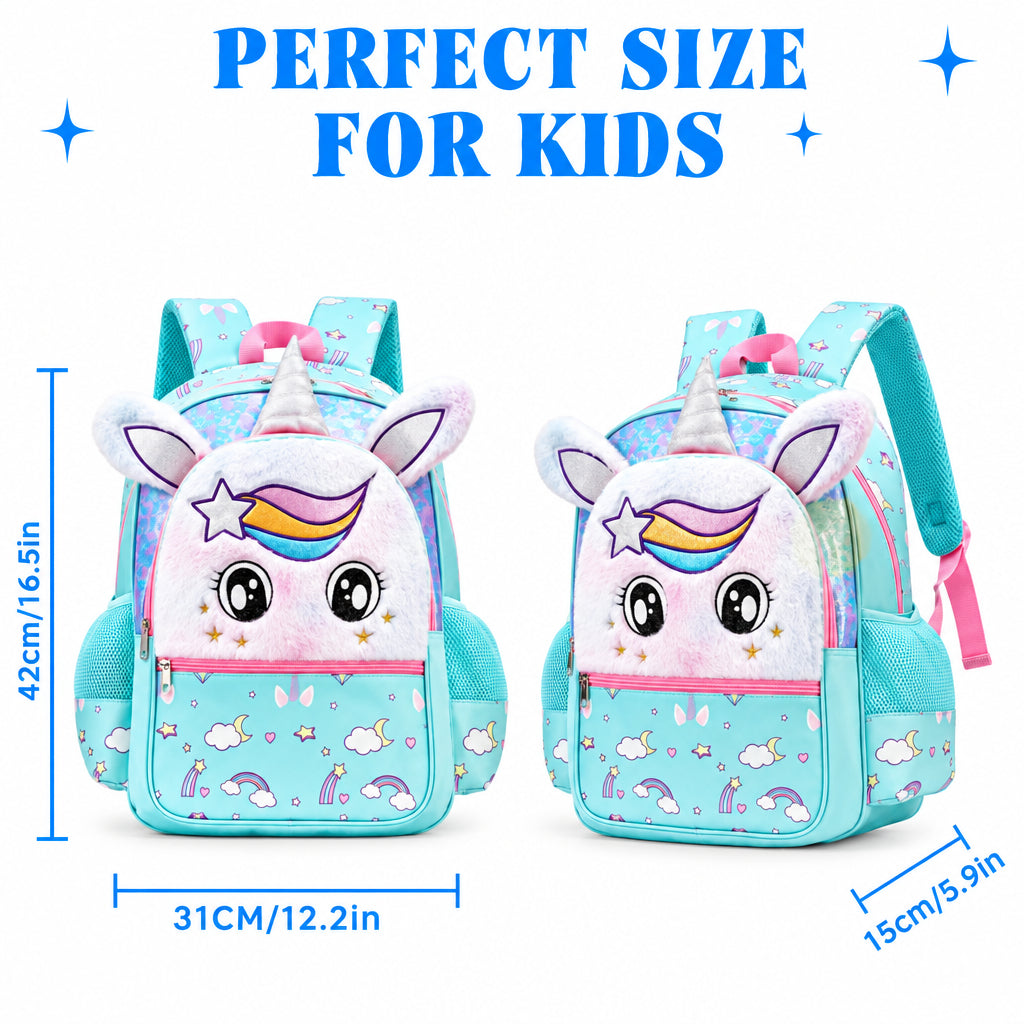 Girl's 3D Pastel Unicorn Plush School Backpack