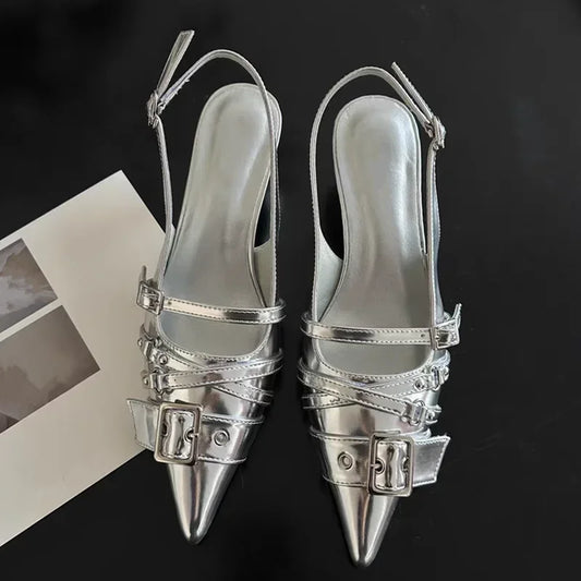 Women Pointed Toe High Heels Buckle Strap