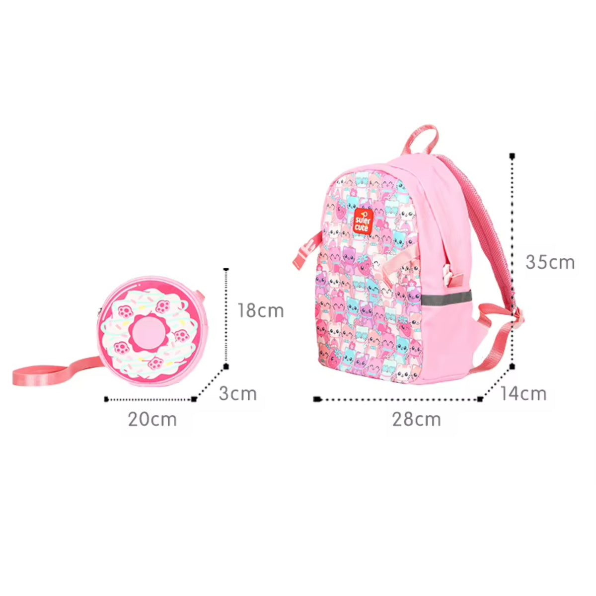 Supercute 2-in-1 Cats Love Donuts Kids Backpack with Detachable Donut Crossbody Bag