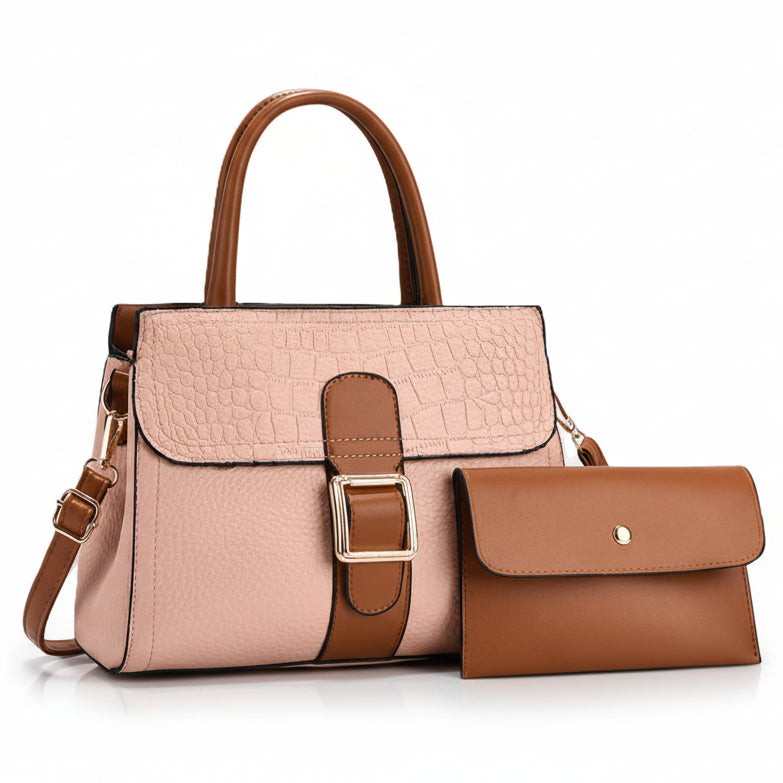 Linear Buckle Satchel Crossbody Bag / Handbag with Pouch
