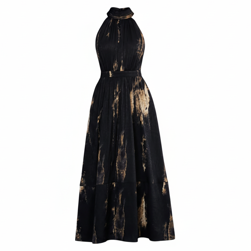Luster Draped Halter Neck Maxi Dress.