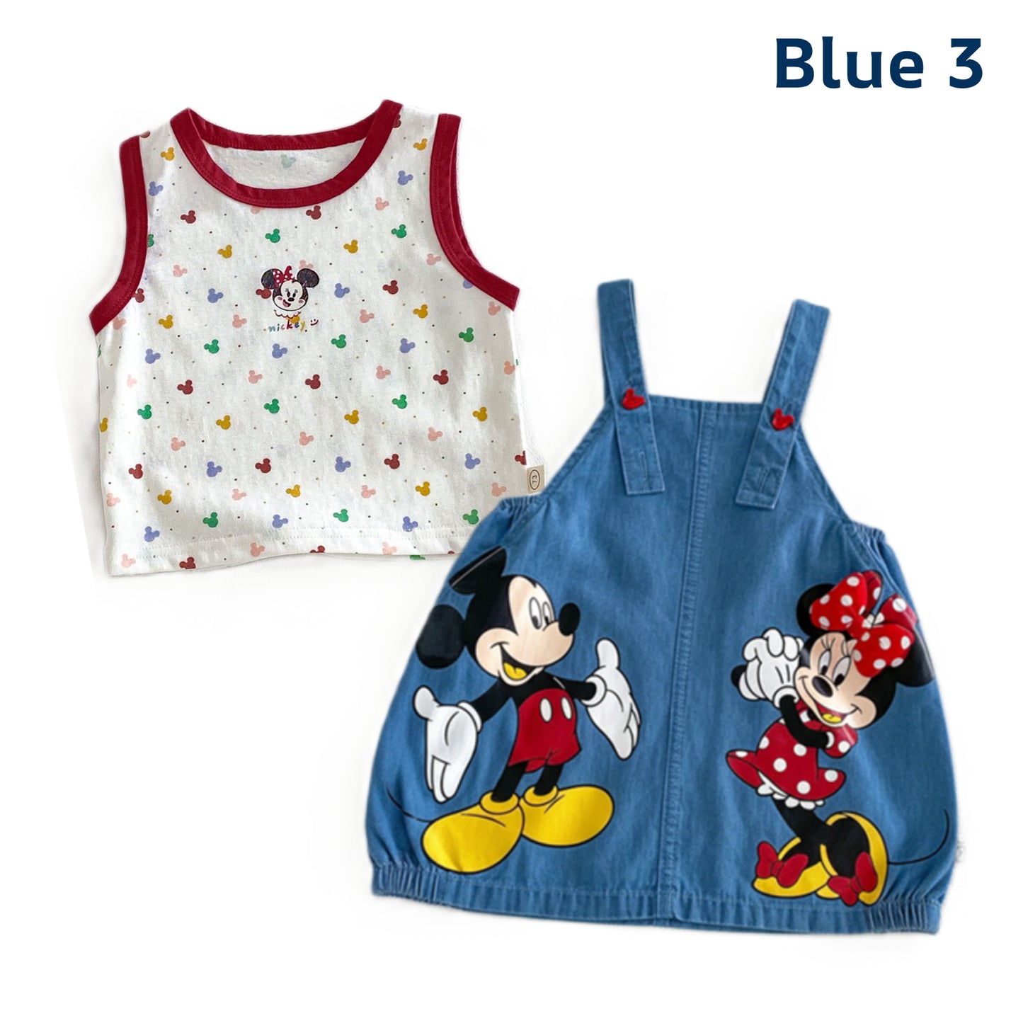 Mickey & Minnie Girl's Denim Skirt Overall Outfit Set