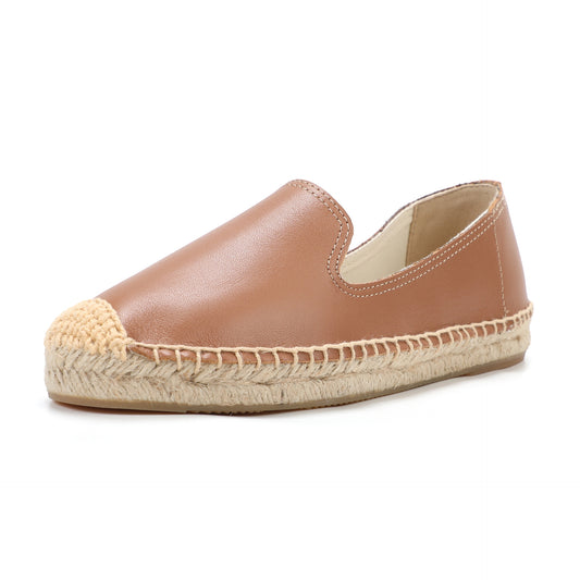 TONIVIS Women's Slip-On Cowhide Leather Espadrille Flats