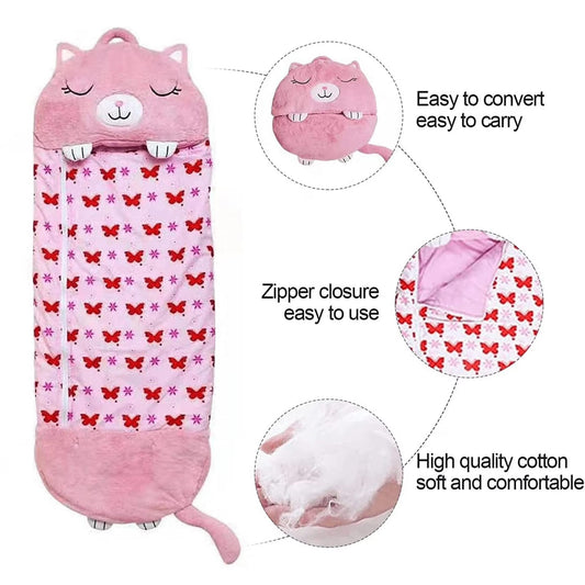 Zip & Zzz's Children's Cartoon Sleeping Bag - Light Pink Cat