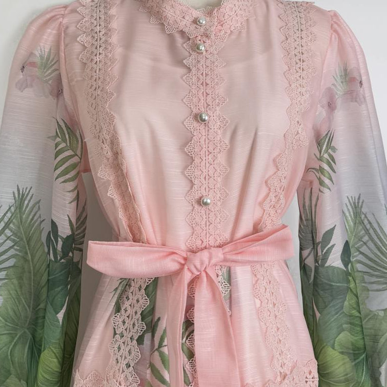 Evergreen Lace Embroidered Long Sleeve Dress