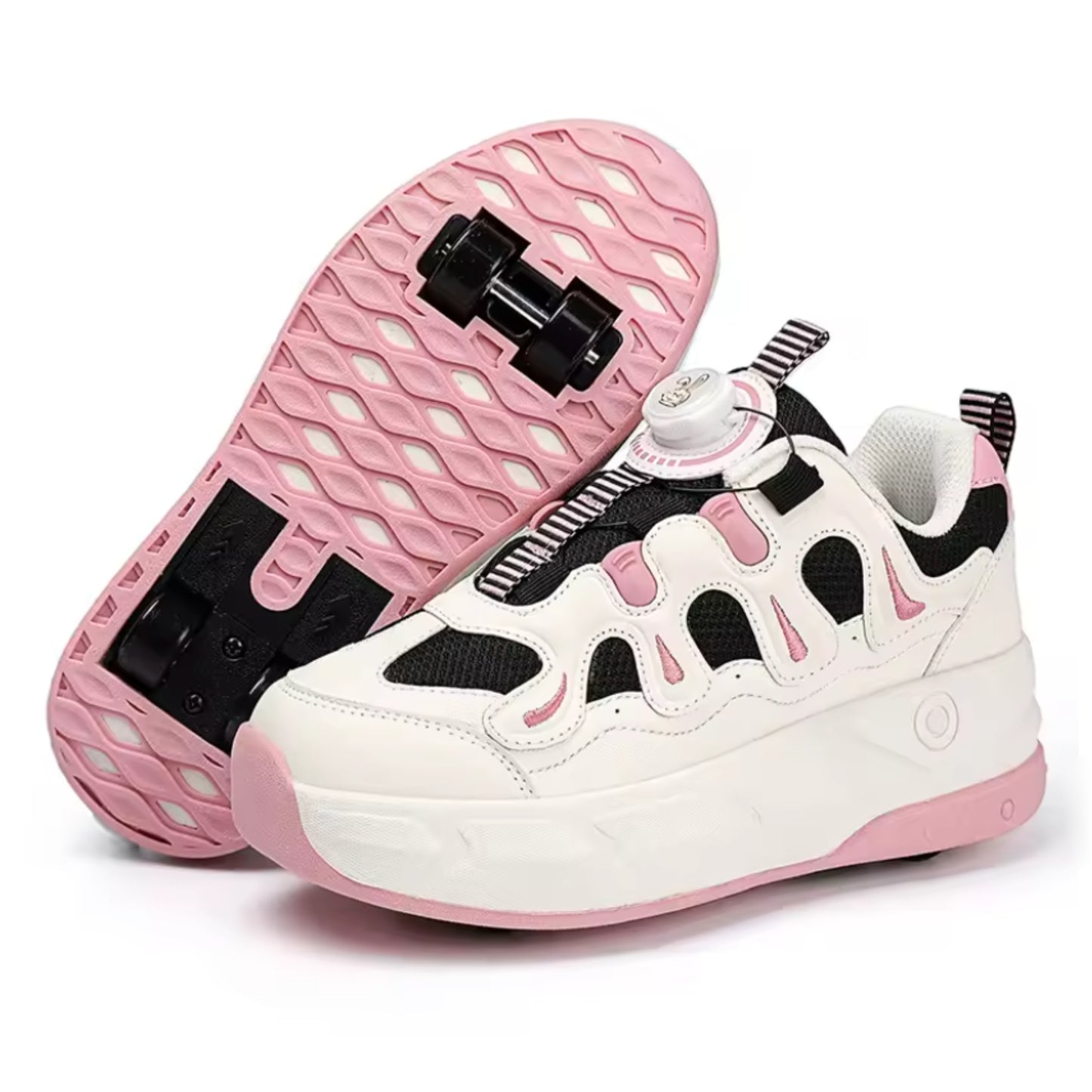 2-in-1 Kids Quad Roller Skate Shoes with Rotary Dial Buckle - Black