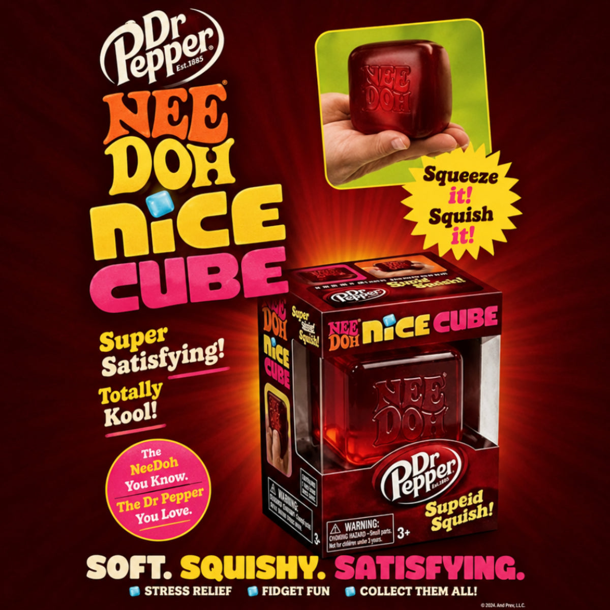 Dr Pepper x NeeDoh Nice Cube - Limited Edition Stress Relief Soda Squishy Fidget Toy