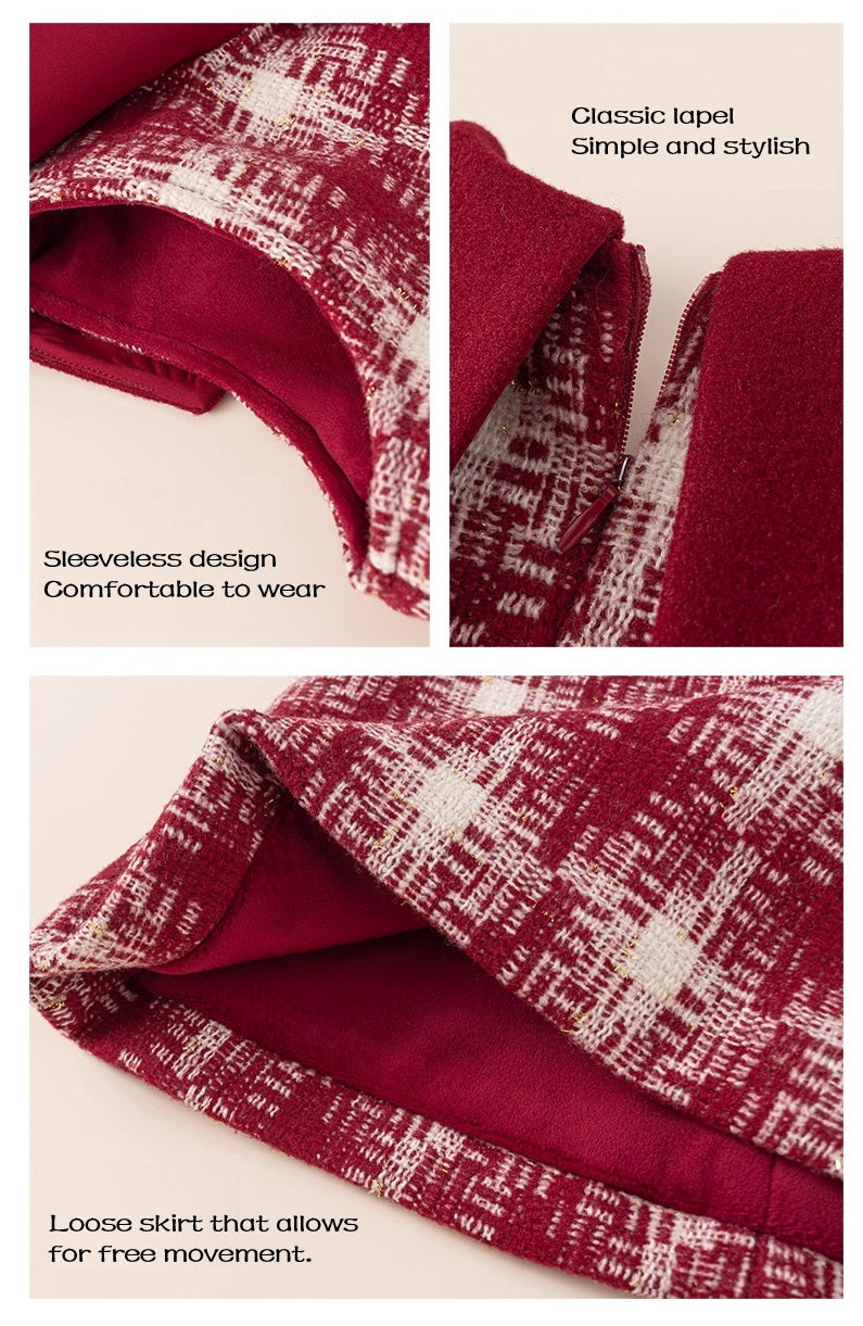 Girl's Crimson Plaid Princess Dress with Bag