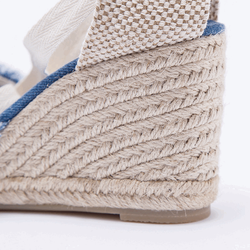 TONIVIS Women's Linen Espadrille 9cm High Wedge Sandals