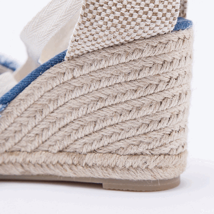 TONIVIS Women's Linen Espadrille 9cm High Wedge Sandals