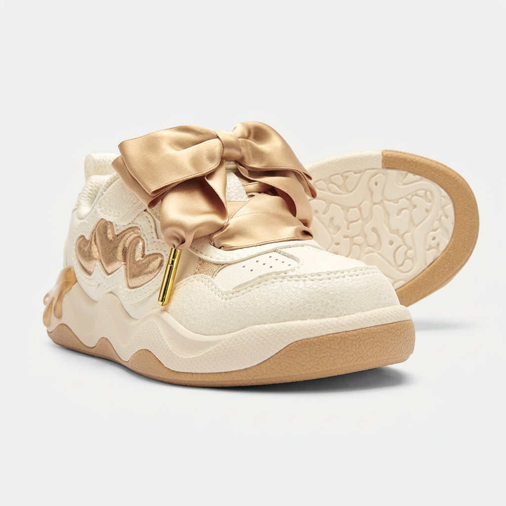 Balabala Girls' Satin Bow Low-Top Casual Kids Sneakers