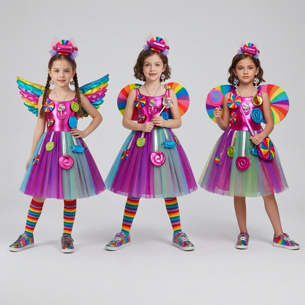 Girls Candyland Lollipop Princess Dress Set