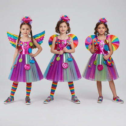 Girls Candyland Lollipop Princess Dress Set