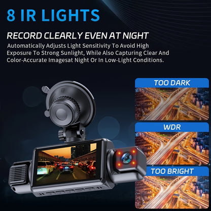 4-Channel Car Dash Camera with 1080P Front And 720P Left/Inside Right Rear DVR, Featuring Night Vision, Loop Recording, And 24-Hour Parking Monitoring for Vehicle Additions