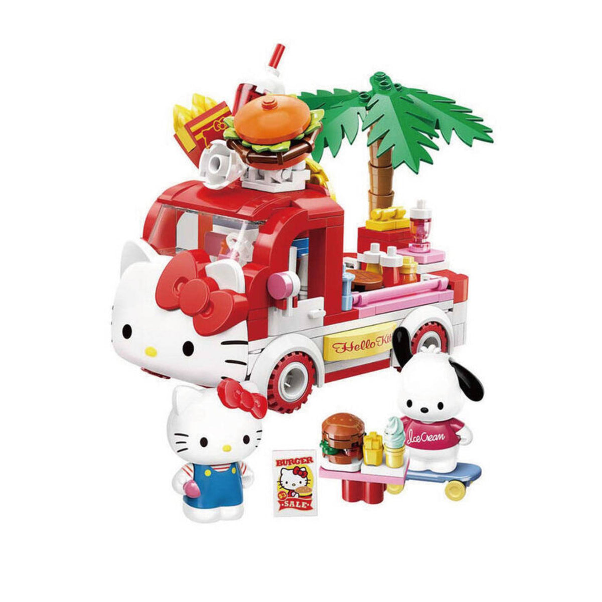 Keeppley Hello Kitty & Pochacco Fast Street Food Hamburger Truck Building Blocks Set