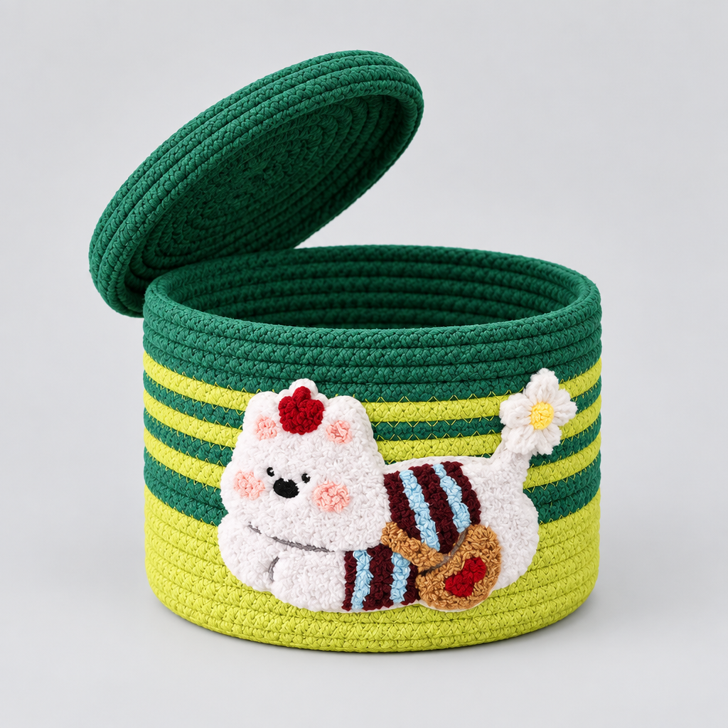 Puppy Woven Storage Basket with Lid