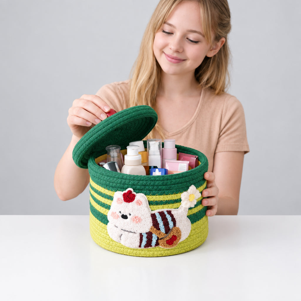 Puppy Woven Storage Basket with Lid