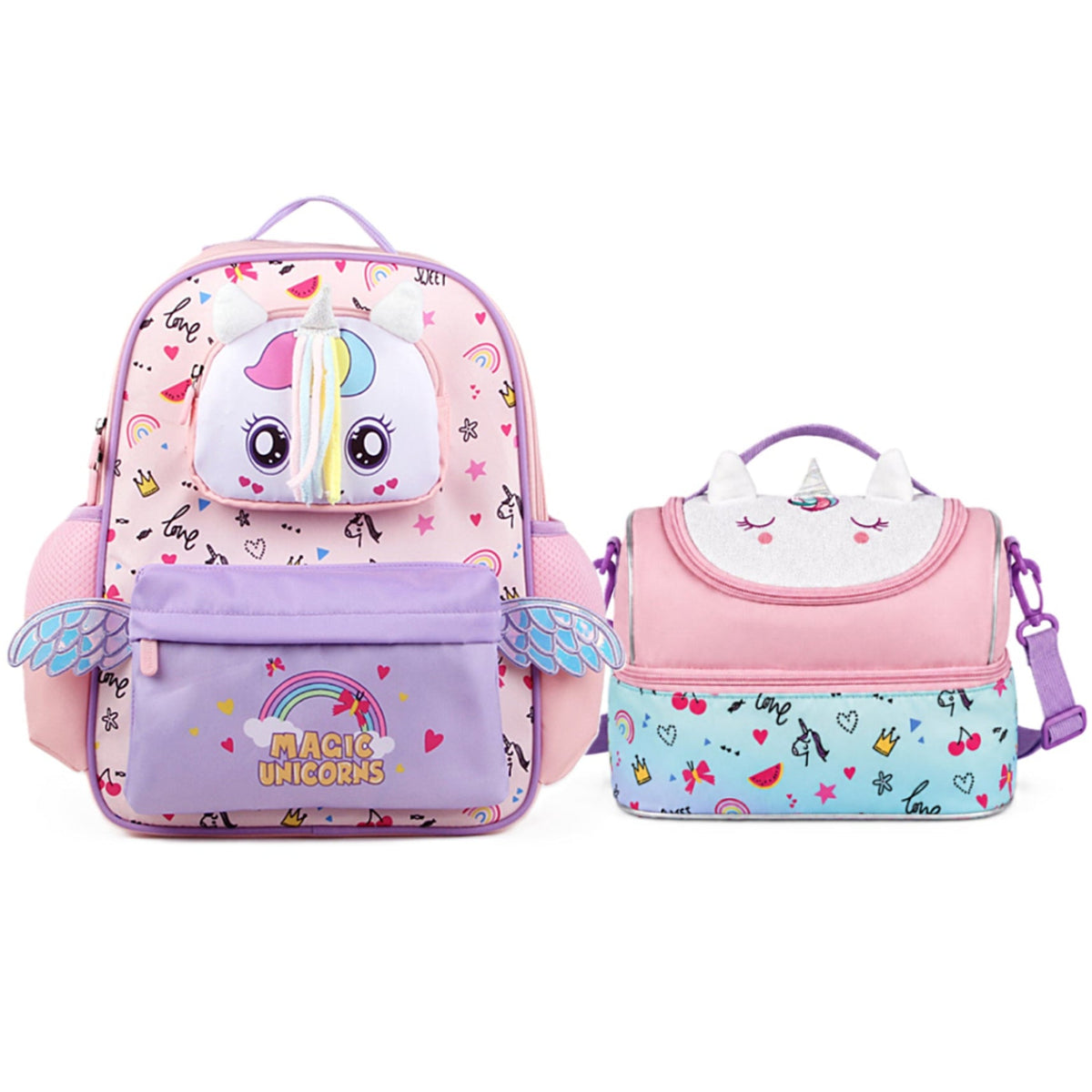 Supercute Magic Unicorn School Backpack & Lunch Bag Set