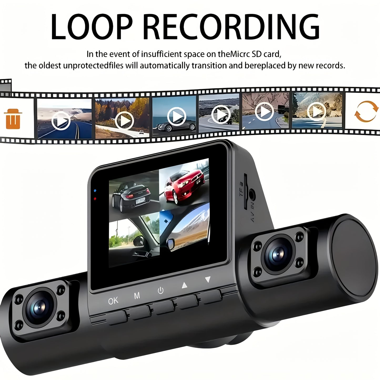 4-Channel Car Dashboard Camera With FHD 1080P Front And 720P Side And Rear, Night Vision, Loop Recording, And 24-Hour Parking Surveillance