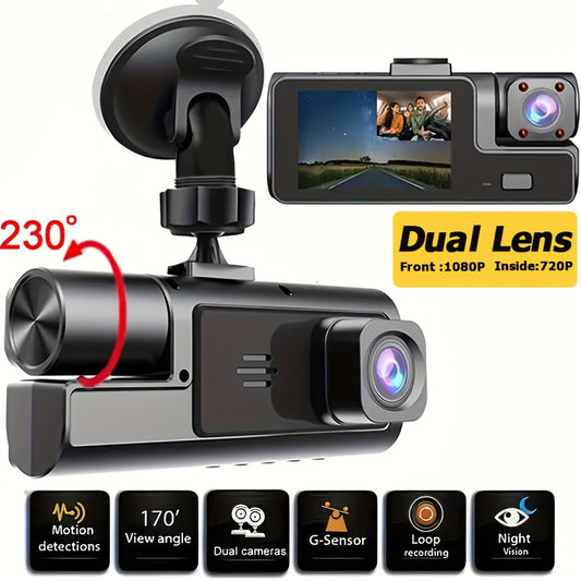 Dual-Camera Dash Cam, 24H Parking Monitor, G-Sensor, Loop Recording, Night Vision, 170° Wide Angle, -like Stability, 12-24V Voltage, Compact Car DVR with Motion Detection Alerts, Parking Assistance