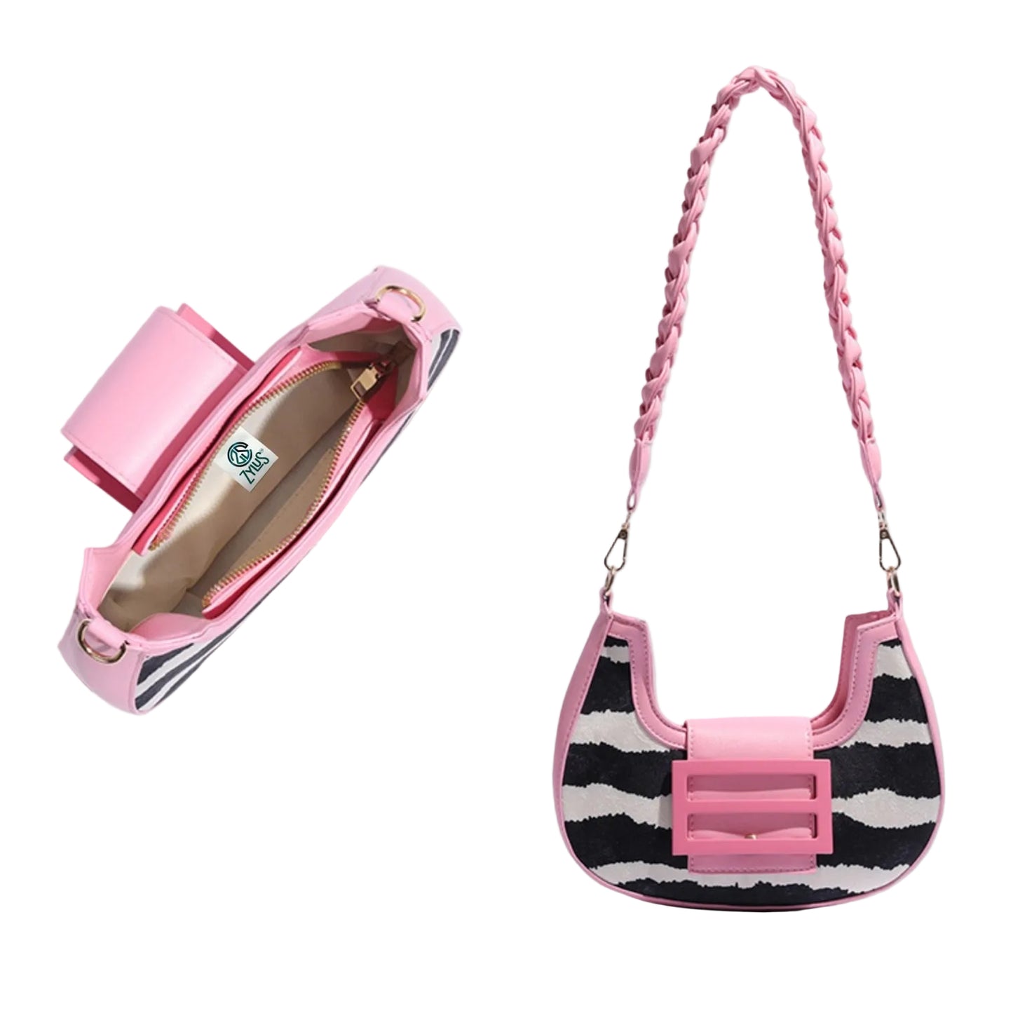 ZYLUS Women's Zebra Print Crescent Shoulder Bag