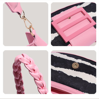 ZYLUS Women's Zebra Print Crescent Shoulder Bag