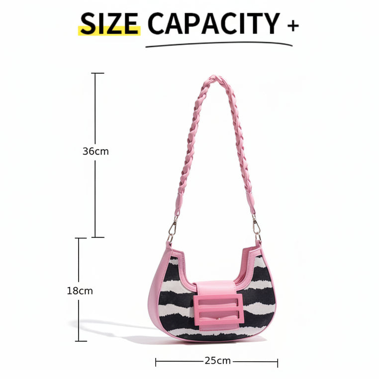 ZYLUS Women's Zebra Print Crescent Shoulder Bag