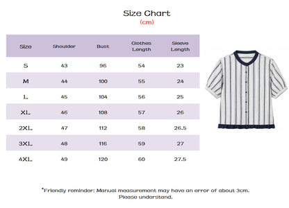 Women's Ruffle Hem Casual Striped Short Sleeve Blouse