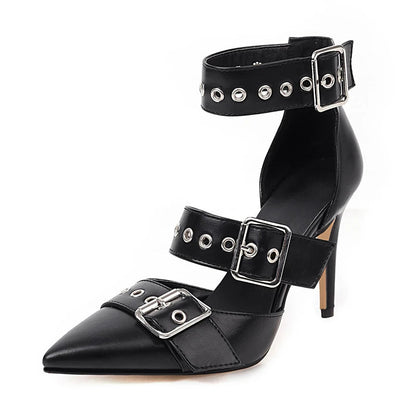 Punk Gothic High Heels Pointed Toe Fashion Buckle Rivet Women Pumps