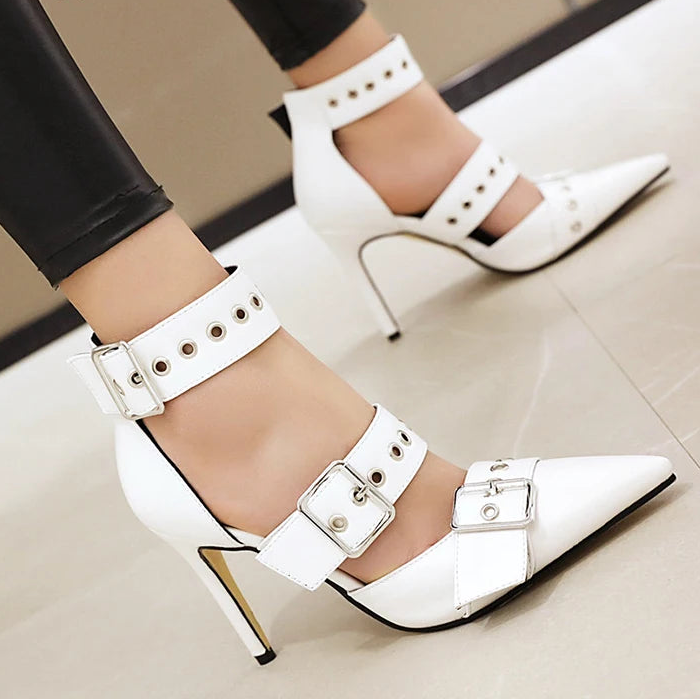 Punk Gothic High Heels Pointed Toe Fashion Buckle Rivet Women Pumps