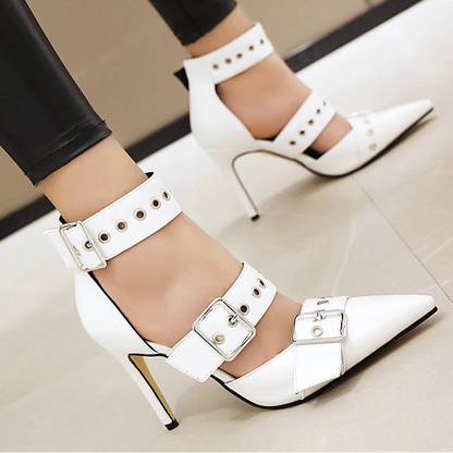 Punk Gothic High Heels Pointed Toe Fashion Buckle Rivet Women Pumps