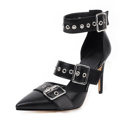 Punk Gothic High Heels Pointed Toe Fashion Buckle Rivet Women Pumps