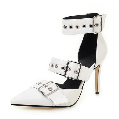 Punk Gothic High Heels Pointed Toe Fashion Buckle Rivet Women Pumps